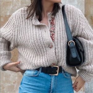 Zara Jacquard Knit Button Up Sweater Sz S